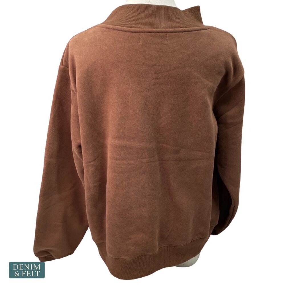 NEW Parke Varsity Mockneck Sweatshirt Brown Oversized Fleece Cozy Lounge Viral - Picture 7 of 16